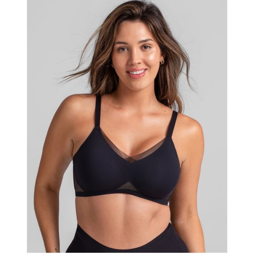 Honeylove Crossover Bra Black Mesh V Neck Womens Size 3X / 44DD 44E 44DDD 44F